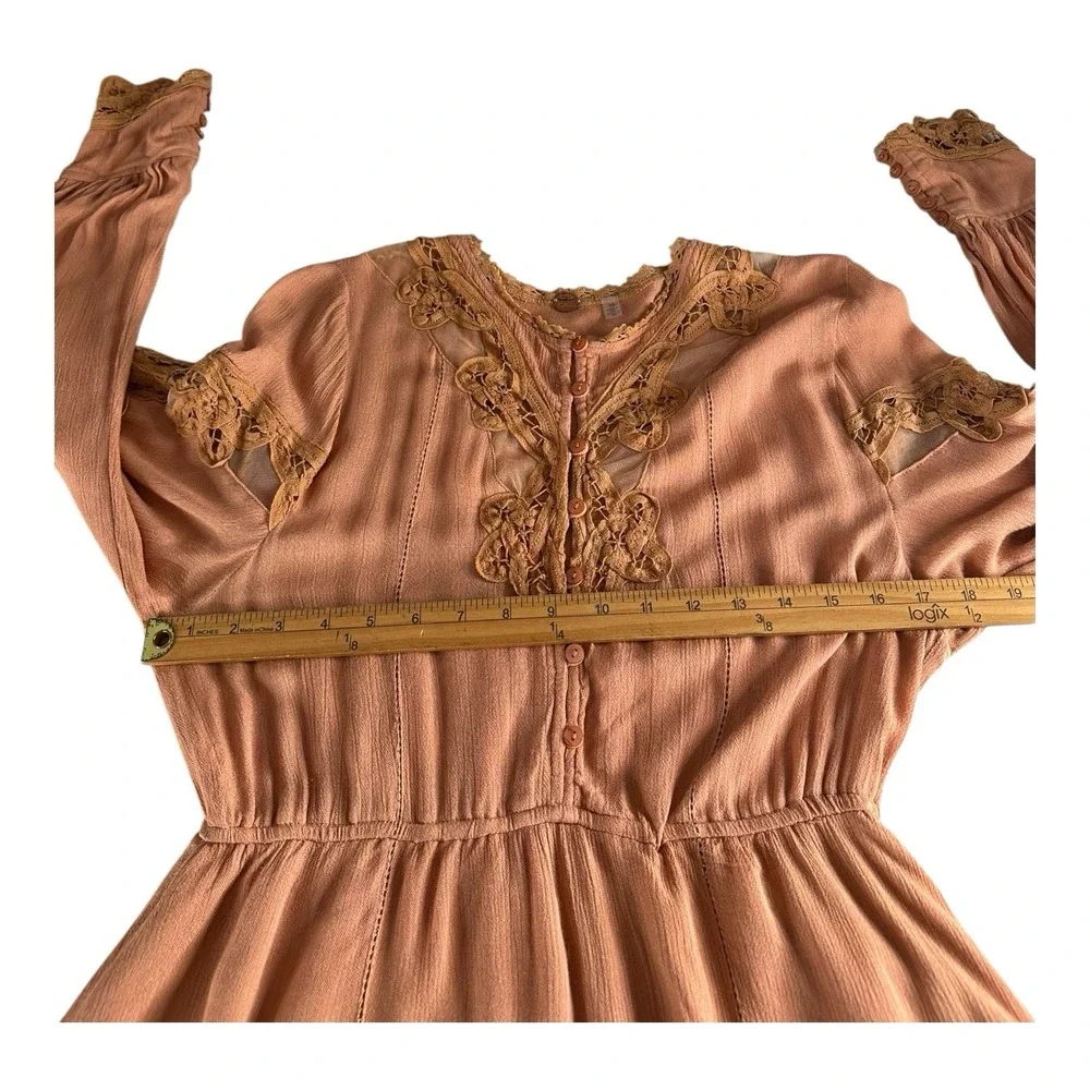 Free People Paige Mini Dress Flowy‎ Crochet Lace Coral Sands Floral S